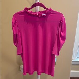 Women's Pink Ruffle Neck Top